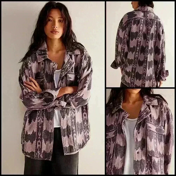 Jackets & Blazers - Free People We The Free Izzie Cargo Jacquard Purple Shacket Chore Jacket Size M